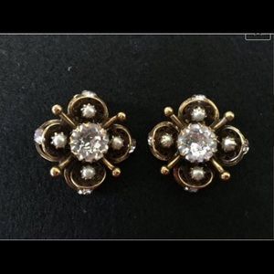 50s Copper Filigree Crystal & Faux Pearls Clip-Ons